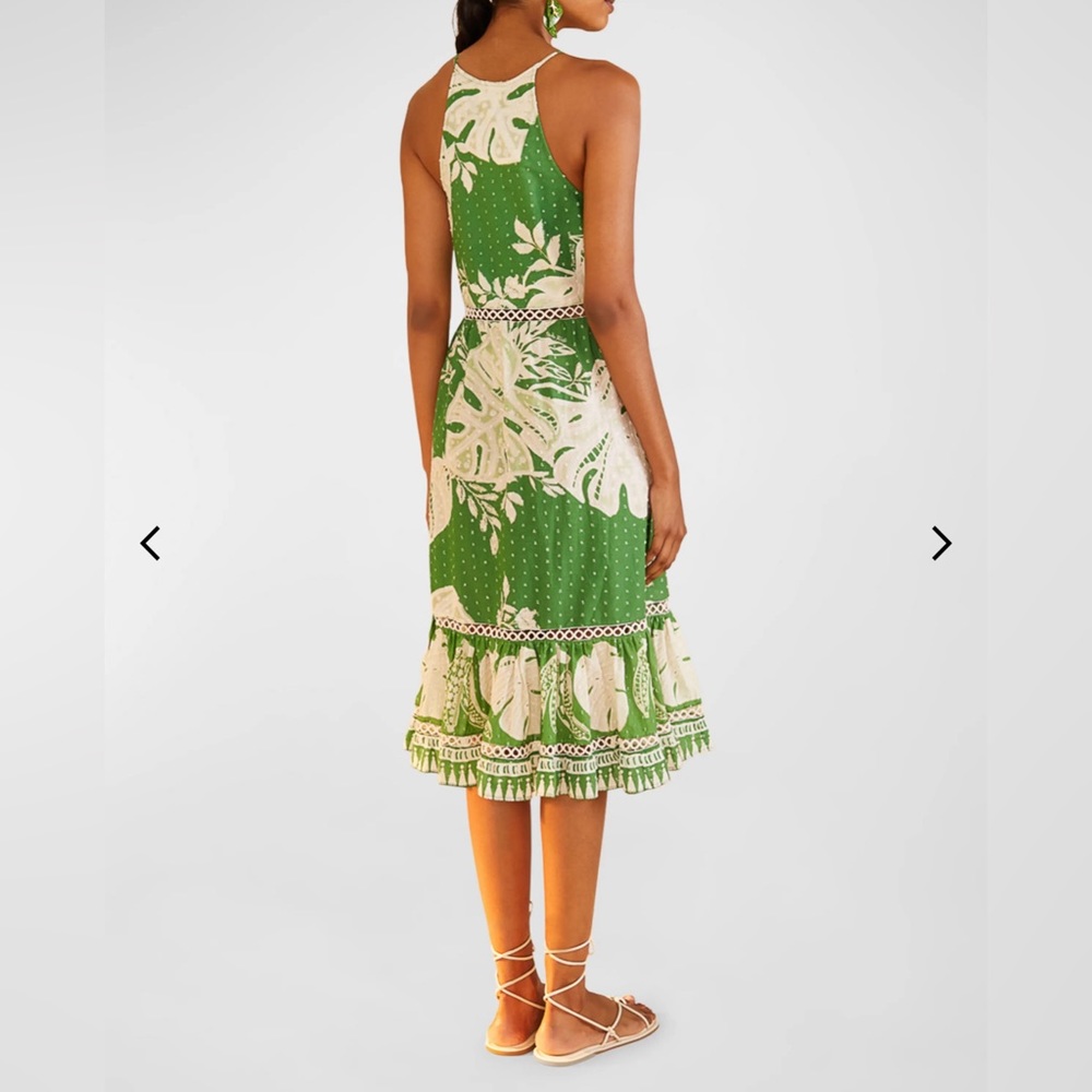 Farm Rio Lace Monsteras Embroidered Ruffle-Hem Midi Dress - Picture 7 of 10